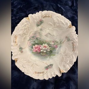 1960s Ps Germany Large Bowl With Poppy Mold & Water Lily Decoration